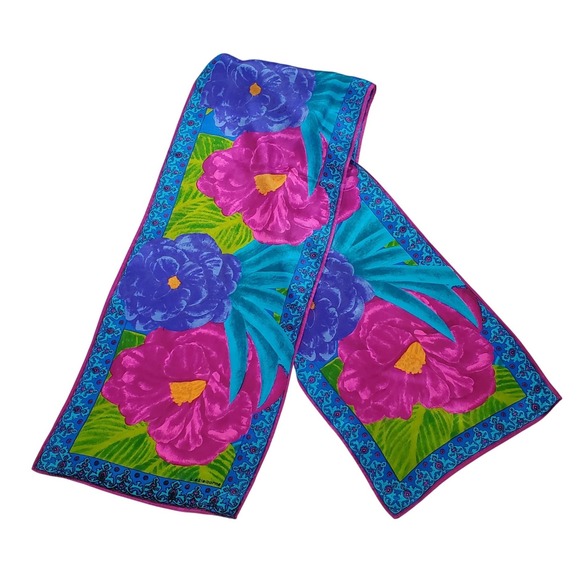 Liz Claiborne Accessories - Liz Claiborne Silk Scarf Floral Pink‎ Blue Green Tropical Accent Accessory